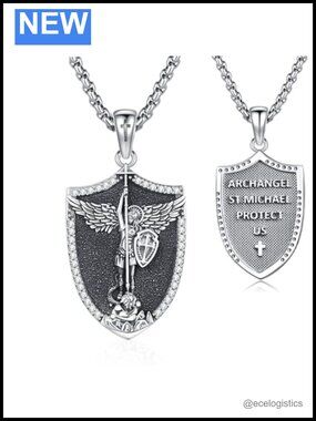 925 Sterling Silver St Michael Medal Necklace Stainless Steel